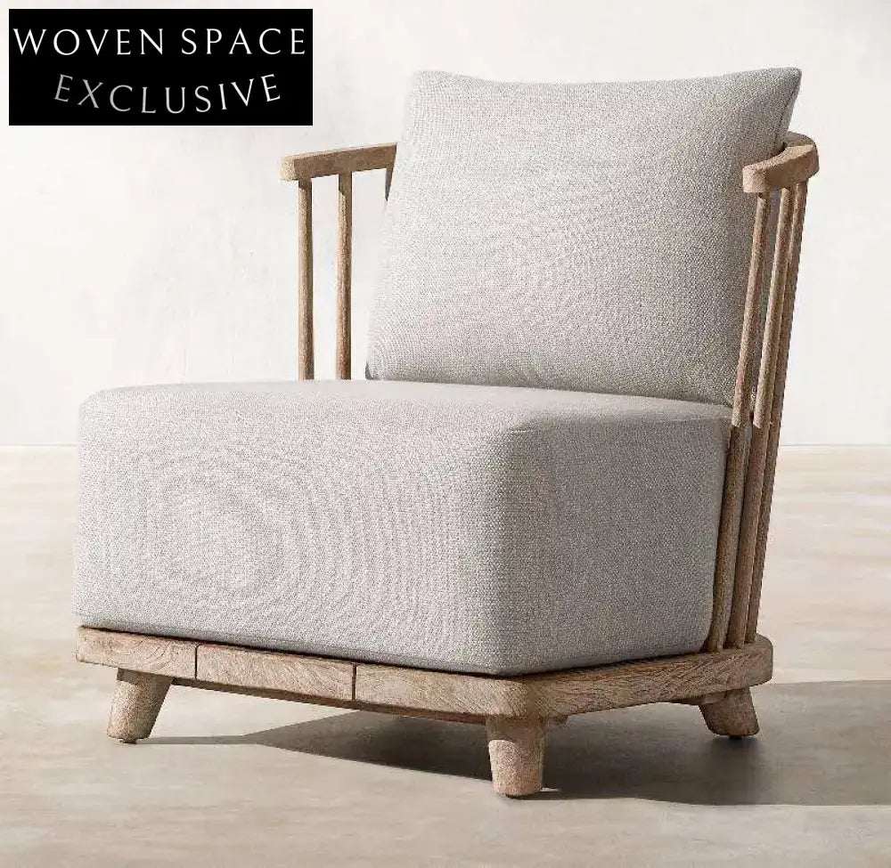 Luxury Weathered Solid Teak Wood Outdoor Garden Sofa with Plush Linen Cushions