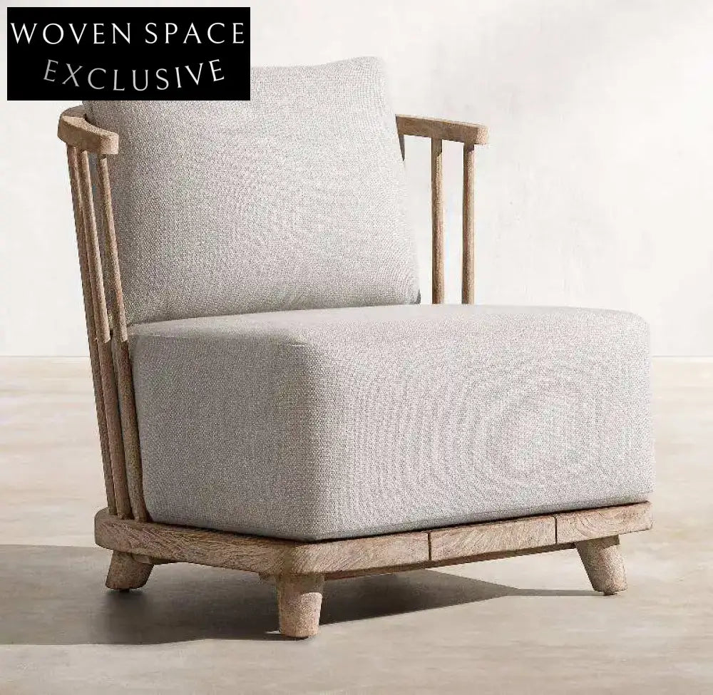 Luxury Weathered Solid Teak Wood Outdoor Garden Sofa with Plush Linen Cushions