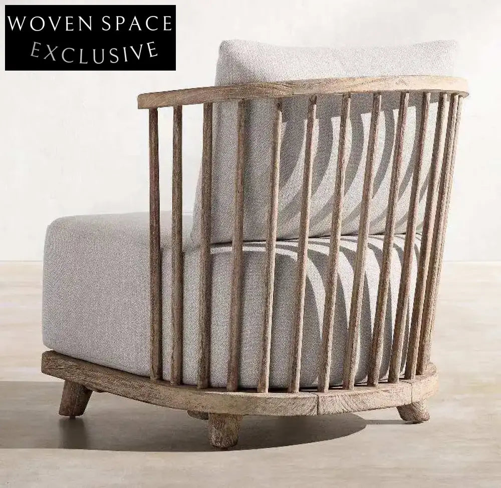 Luxury Weathered Solid Teak Wood Outdoor Garden Sofa with Plush Linen Cushions