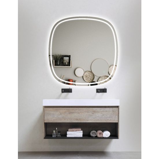 rounded Edge Acrylic LED Mirror 3 Color Lighting Touch Sensor Switch Wall Mounted White Frame