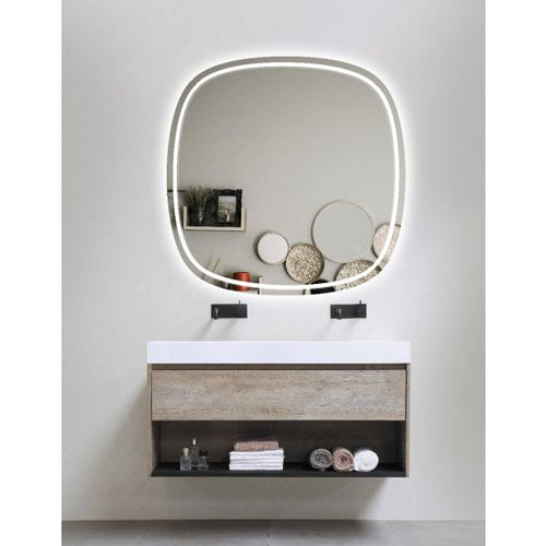 rounded Edge Acrylic LED Mirror 3 Color Lighting Touch Sensor Switch Wall Mounted White Frame