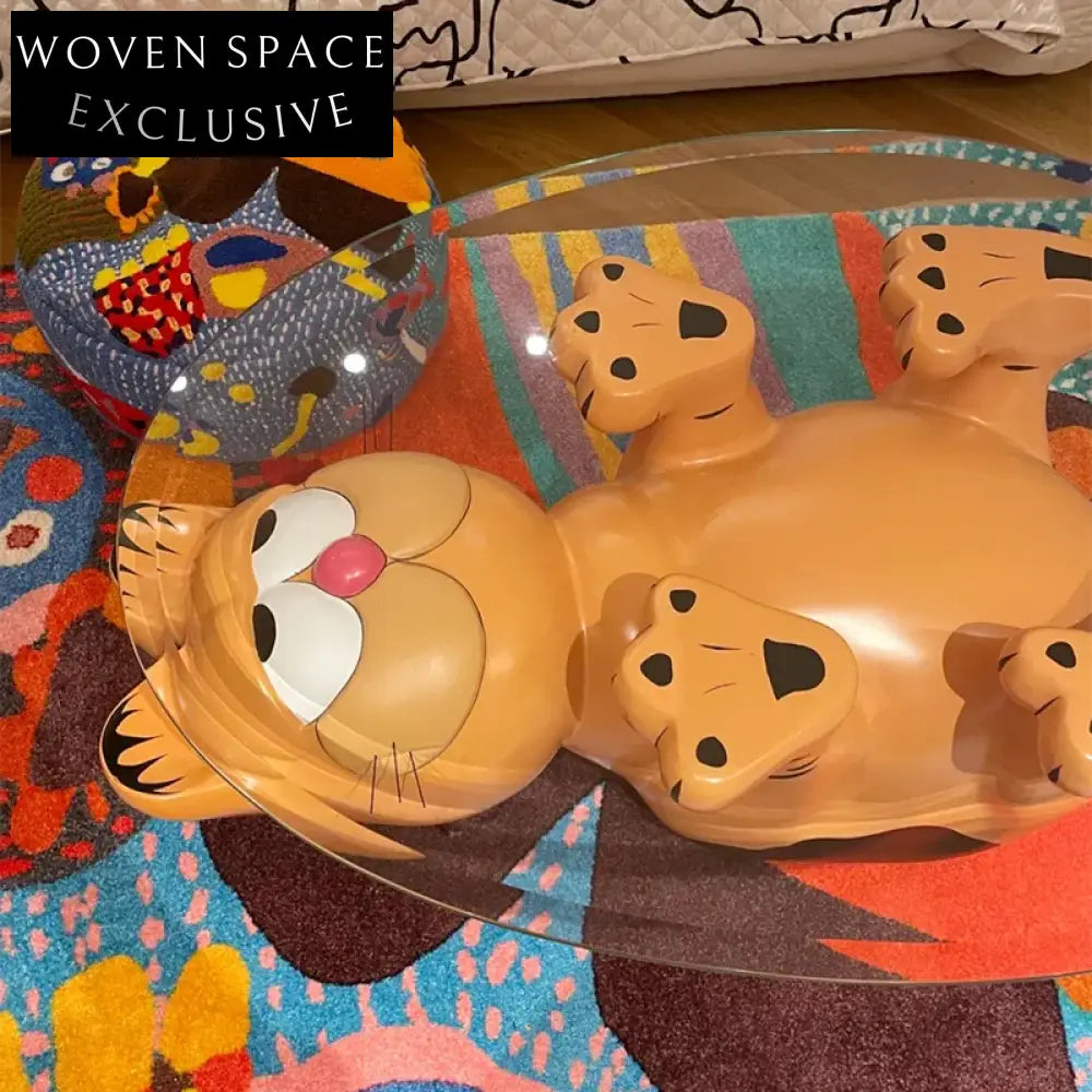Whimsical Cat Shaped Modern Fiberglass Glass Top Living Room Coffee Table