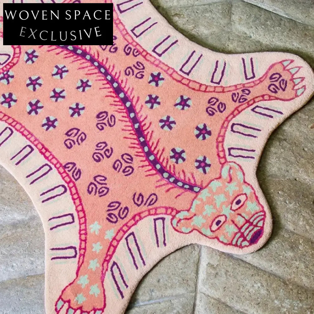 Whimsical Pink Panther Cartoon Rug - Handmade Modern Kids' Bedroom Decor