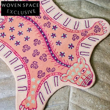 Whimsical Pink Panther Cartoon Rug - Handmade Modern Kids' Bedroom Decor