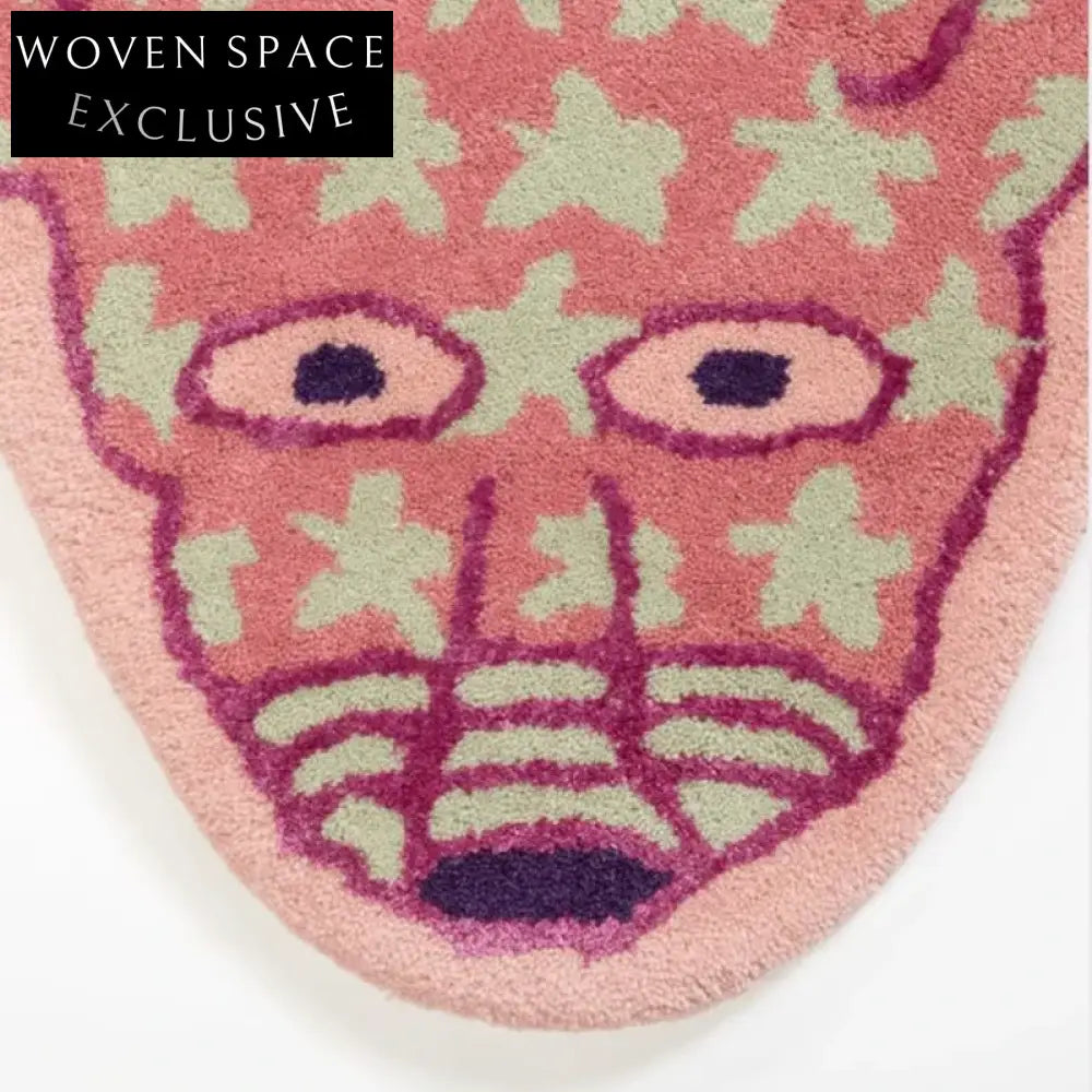 Whimsical Pink Panther Cartoon Rug - Handmade Modern Kids' Bedroom Decor