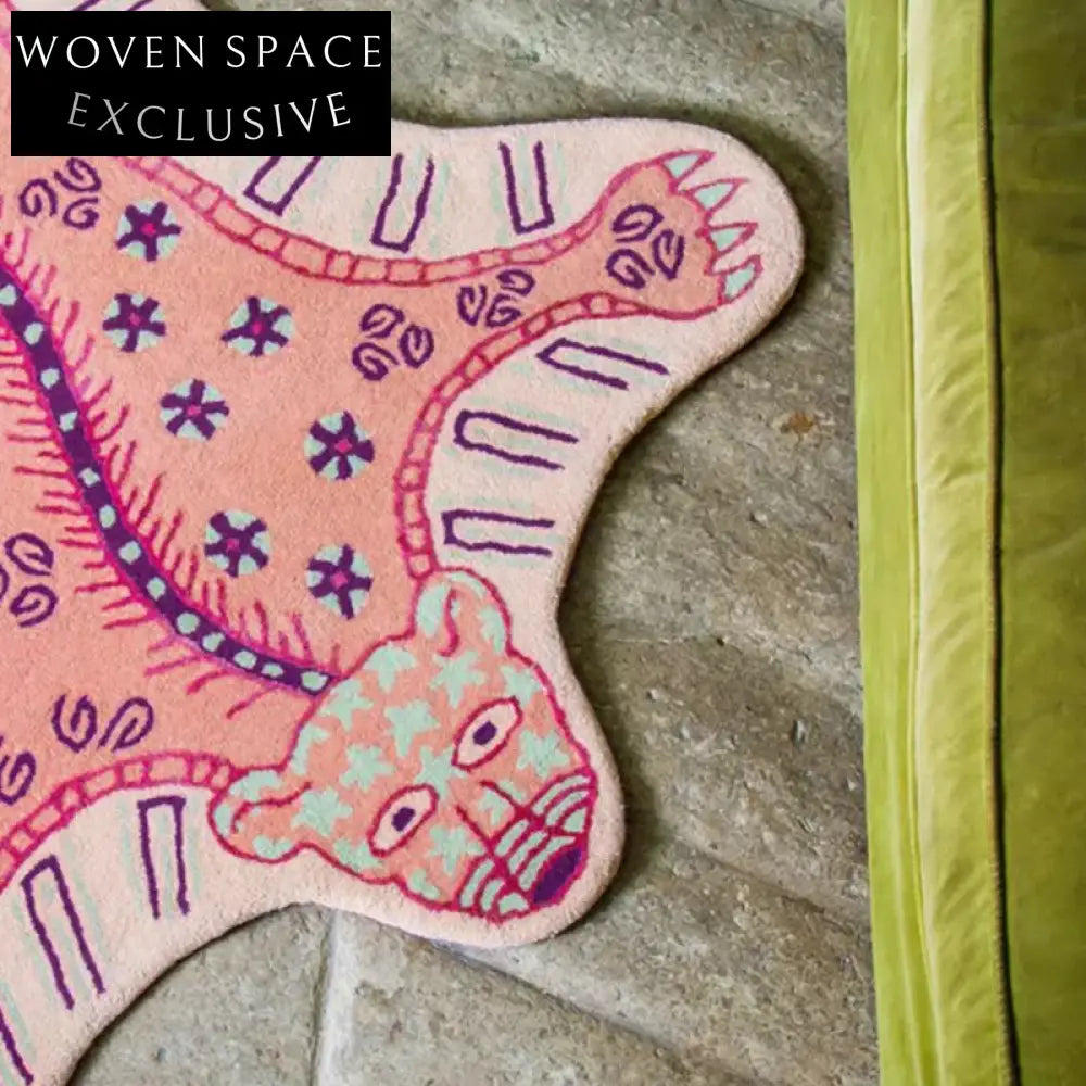 Whimsical Pink Panther Cartoon Rug - Handmade Modern Kids' Bedroom Decor