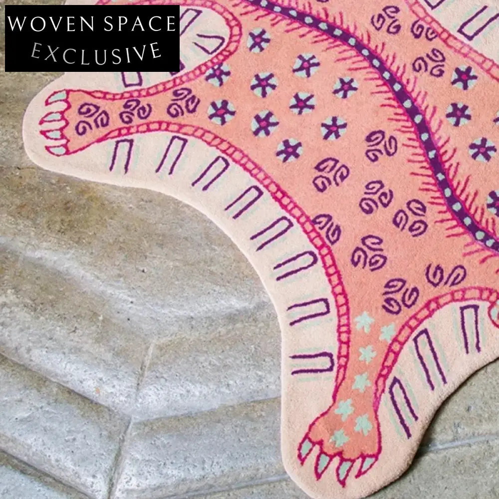 Whimsical Pink Panther Cartoon Rug - Handmade Modern Kids' Bedroom Decor