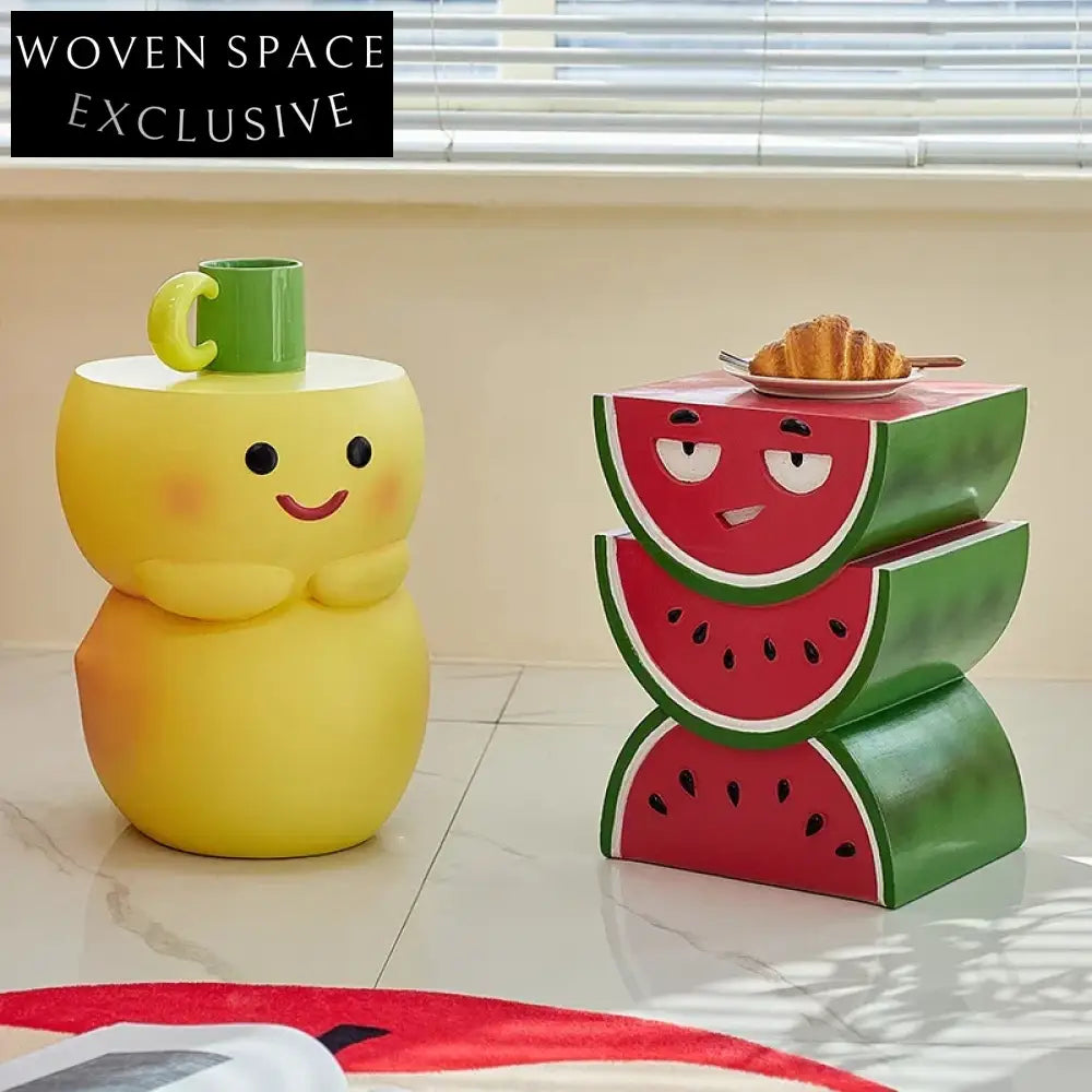 Whimsical Resin Watermelon Peach Side Table – Fun Cartoon Accent Coffee Table