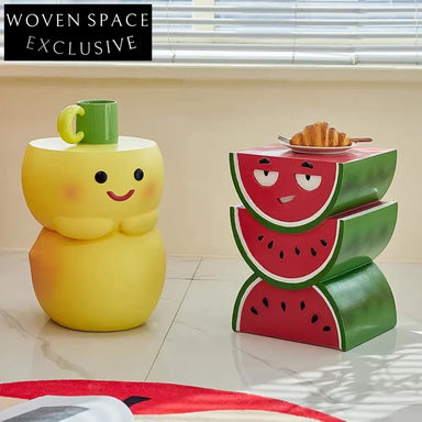 Whimsical Resin Watermelon Peach Side Table – Fun Cartoon Accent Coffee Table