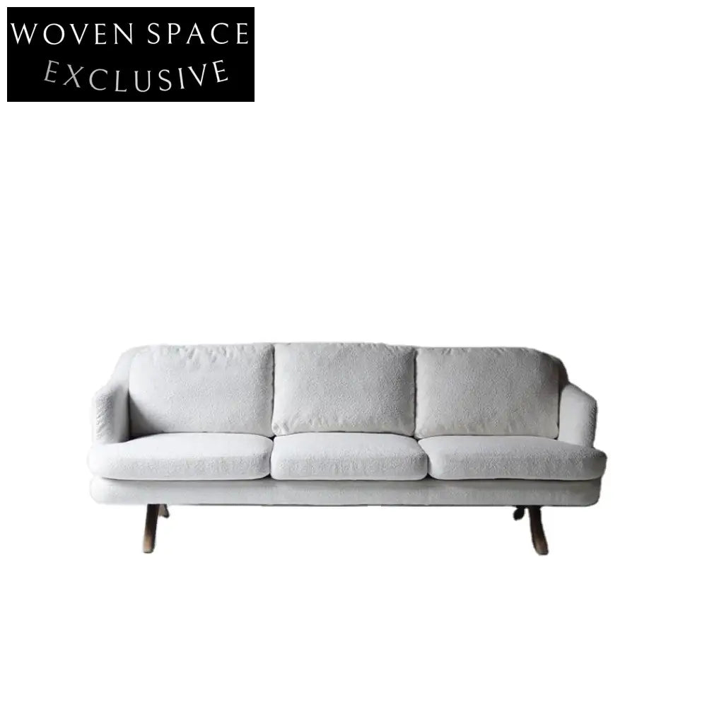 Chic Boucle Nordic Three-Seater Sofa: Modern Wooden Frame Living Room Furniture