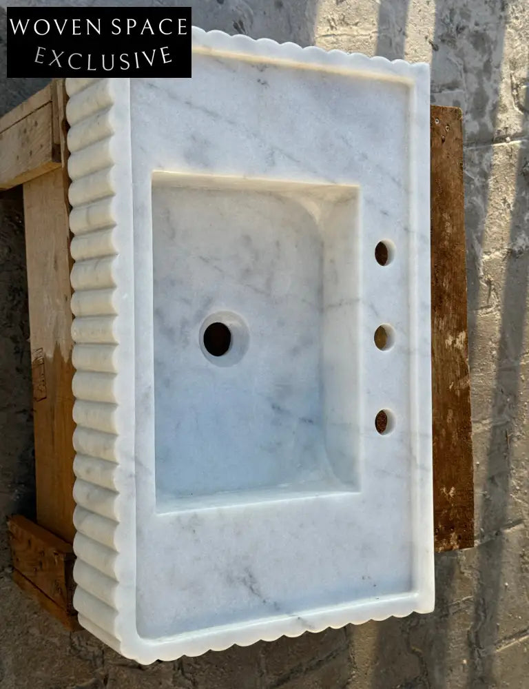 White carrara marble sink,ribbed 3 Sides,marble Wash basin,bathroom Marble wash basin,countertop sink,wall mounted