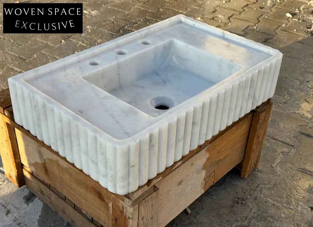 White carrara marble sink,ribbed 3 Sides,marble Wash basin,bathroom Marble wash basin,countertop sink,wall mounted