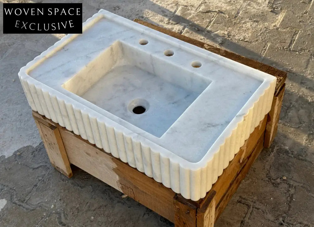 White carrara marble sink,ribbed 3 Sides,marble Wash basin,bathroom Marble wash basin,countertop sink,wall mounted