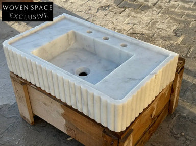 White carrara marble sink,ribbed 3 Sides,marble Wash basin,bathroom Marble wash basin,countertop sink,wall mounted