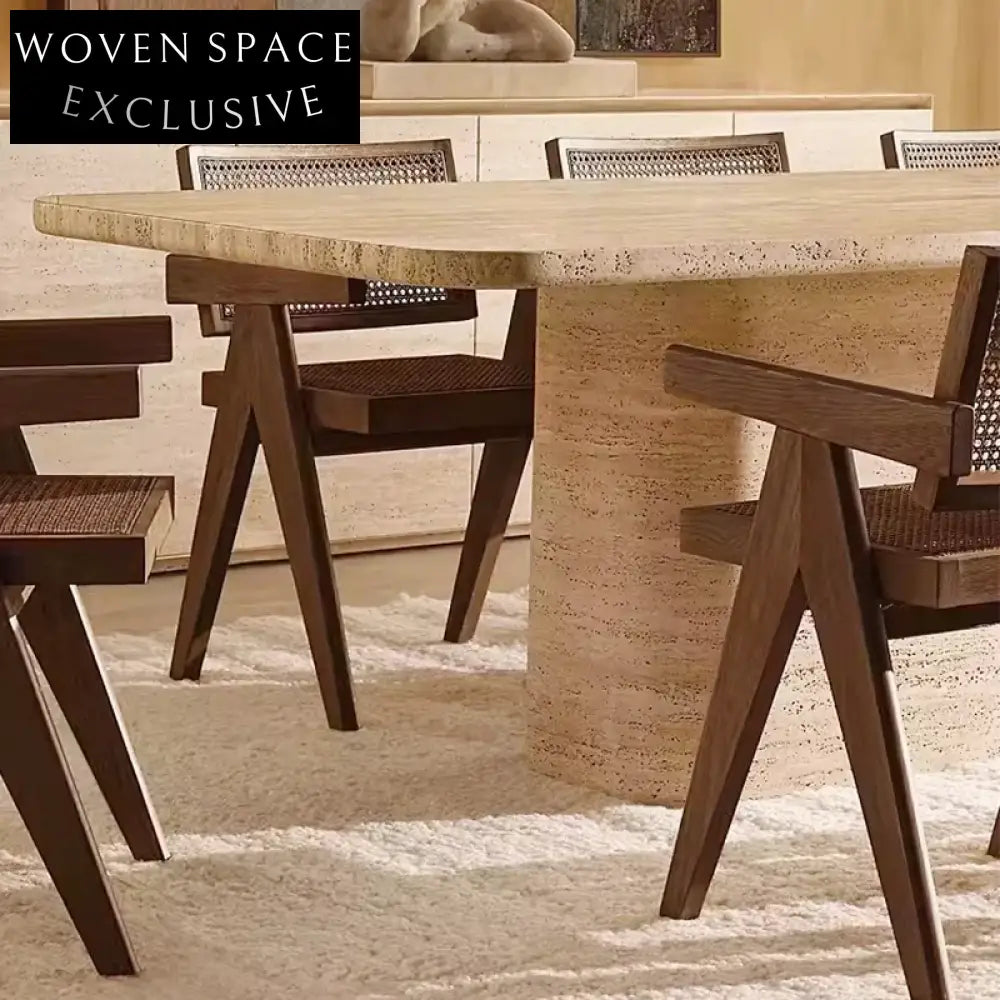 WISEMAX Contemporary Luxury Natural Travertine Rectangle Dining Table for 10