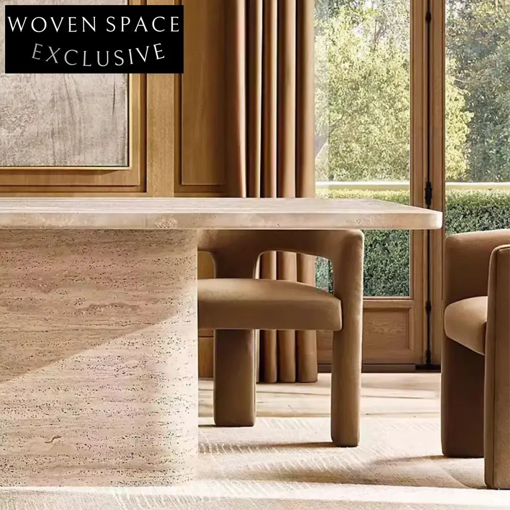 WISEMAX Contemporary Luxury Natural Travertine Rectangle Dining Table for 10