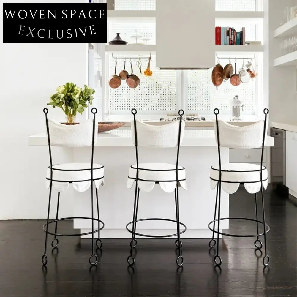 WISEMAX FURNITURE Contemporary Minimalist Metal Leg Round High Back Fabric Bar Stool