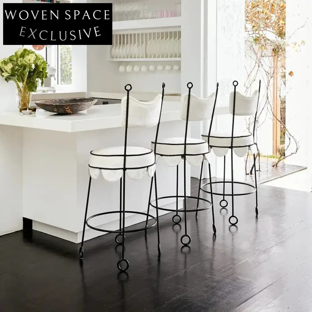 WISEMAX FURNITURE Contemporary Minimalist Metal Leg Round High Back Fabric Bar Stool