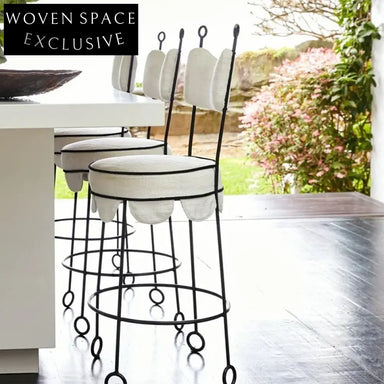 WISEMAX FURNITURE Contemporary Minimalist Metal Leg Round High Back Fabric Bar Stool