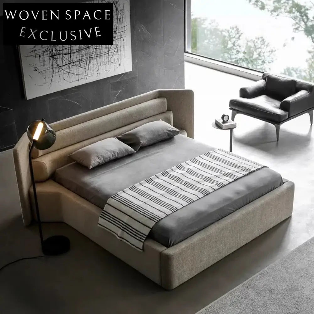 WISEMAX FURNITURE Modern Upholstered Linen Fabric Bed with Soft Headboard