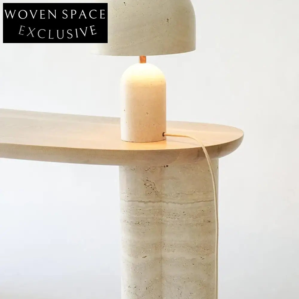 WISEMAX FURNITURE Nordic Minimalist Travertine Top Wood Frame Living Room Desk Table