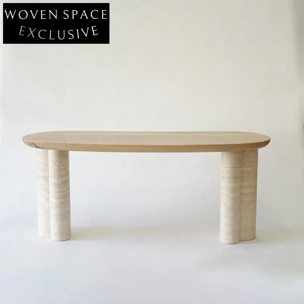 WISEMAX FURNITURE Nordic Minimalist Travertine Top Wood Frame Living Room Desk Table