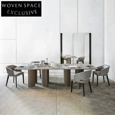 WISEMAX Italian Fabric Upholstered Dining Chair with Wooden Legs Armrests