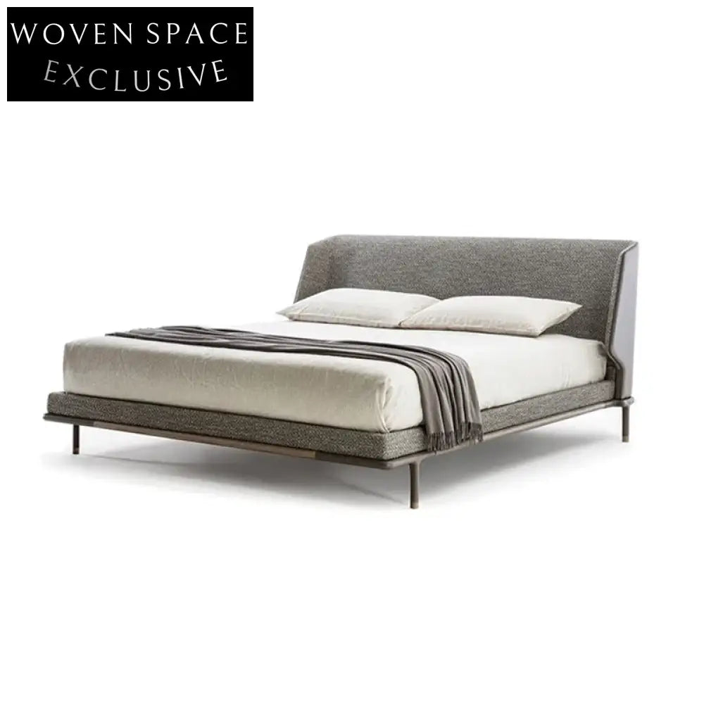 WISEMAX Italian Linen Fabric Soft King Bed Frame High Headboard Solid Wood Modern Design