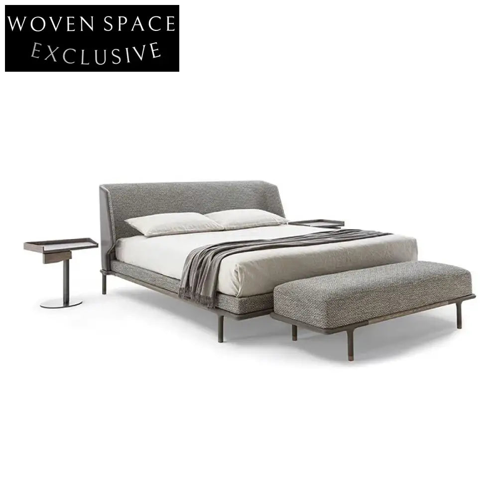 WISEMAX Italian Linen Fabric Soft King Bed Frame High Headboard Solid Wood Modern Design