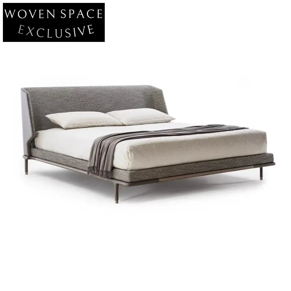 WISEMAX Italian Linen Fabric Soft King Bed Frame High Headboard Solid Wood Modern Design