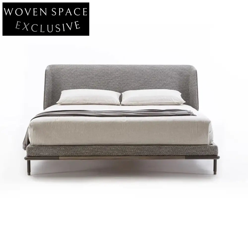 WISEMAX Italian Linen Fabric Soft King Bed Frame High Headboard Solid Wood Modern Design