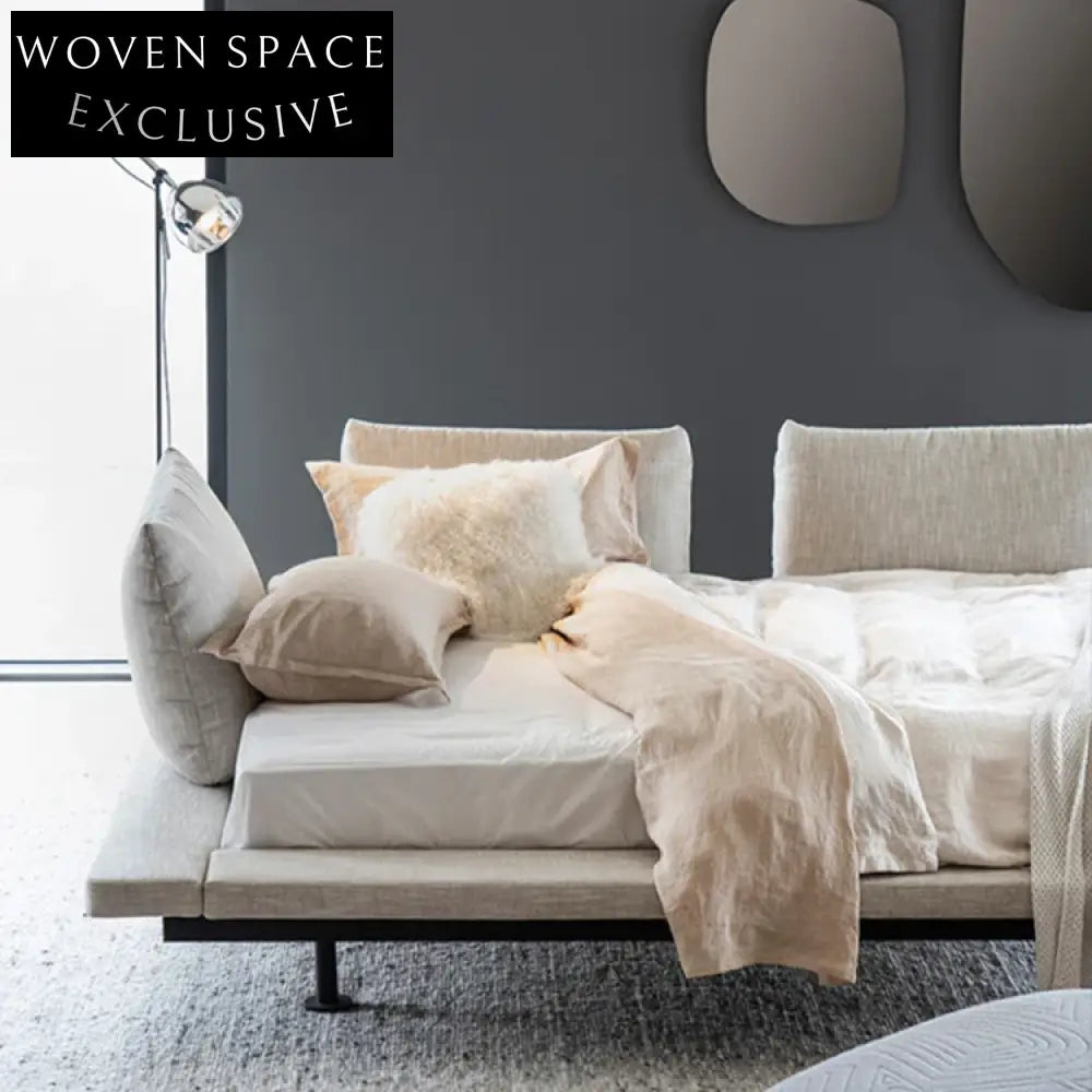 WISEMAX Italian Modern Wood Frame Linen Fabric King Queen Size Bedroom Bed