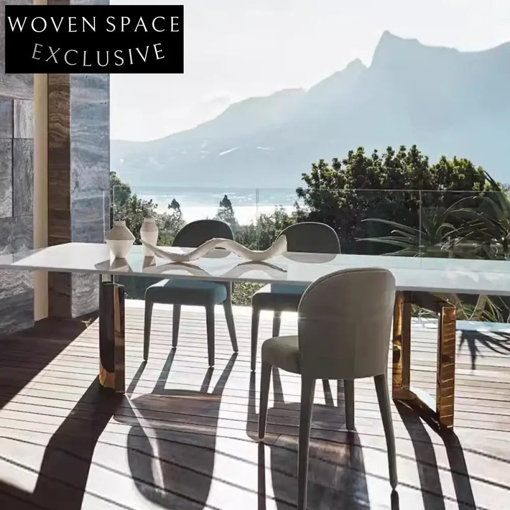 WISEMAX Modern Italian Luxury Sintered Stone Gold Stainless Steel Dining Table