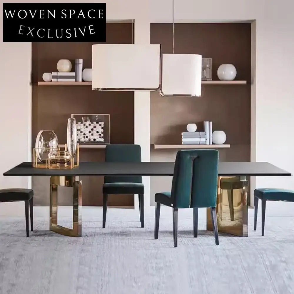 WISEMAX Modern Italian Luxury Sintered Stone Gold Stainless Steel Dining Table