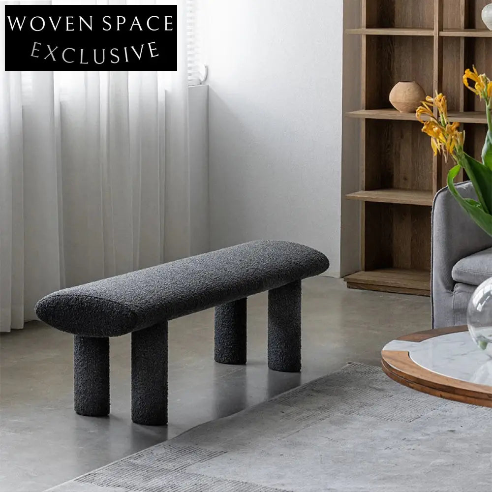 WISEMAX Modern Teddy Fabric Leisure Bench Ottoman for Bedroom and Living Room