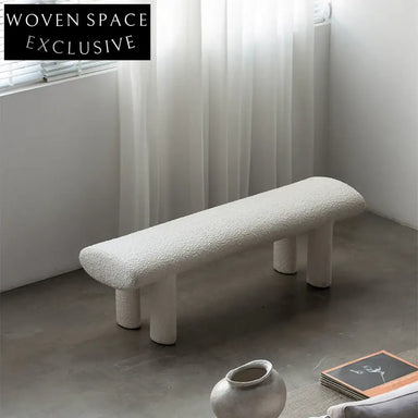 WISEMAX Modern Teddy Fabric Leisure Bench Ottoman for Bedroom and Living Room