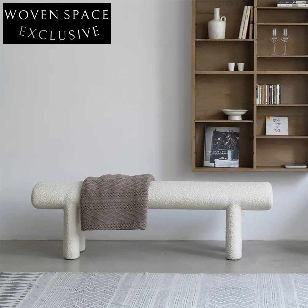 WISEMAX Modern Teddy Fabric Leisure Bench Ottoman for Bedroom and Living Room