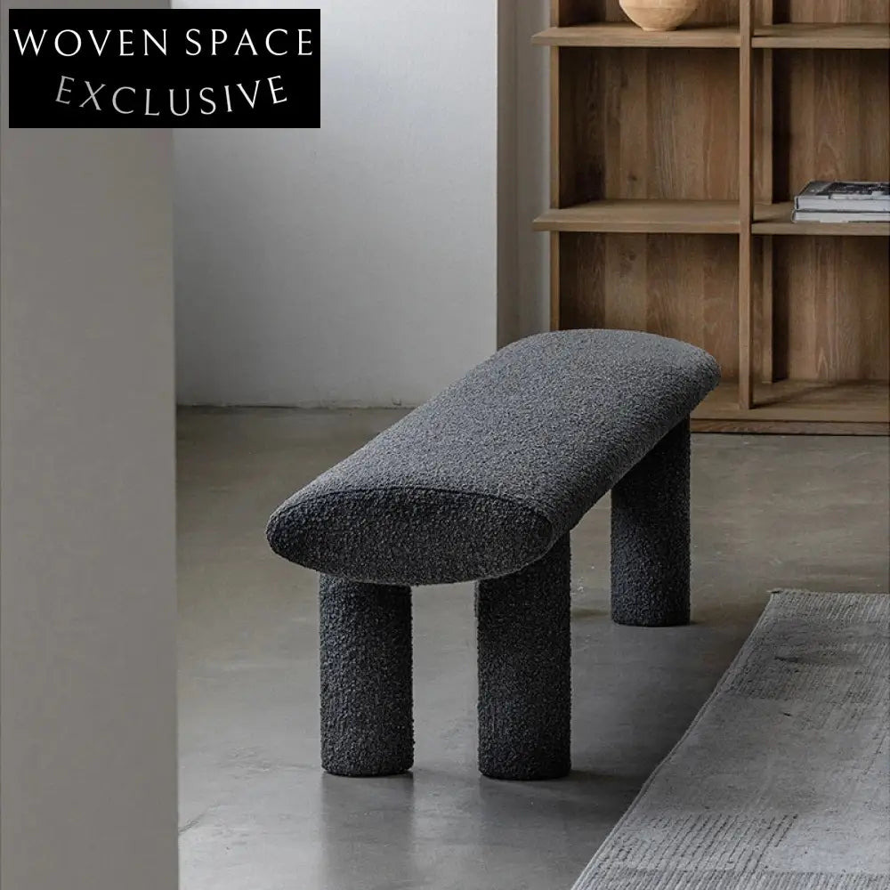 WISEMAX Modern Teddy Fabric Leisure Bench Ottoman for Bedroom and Living Room