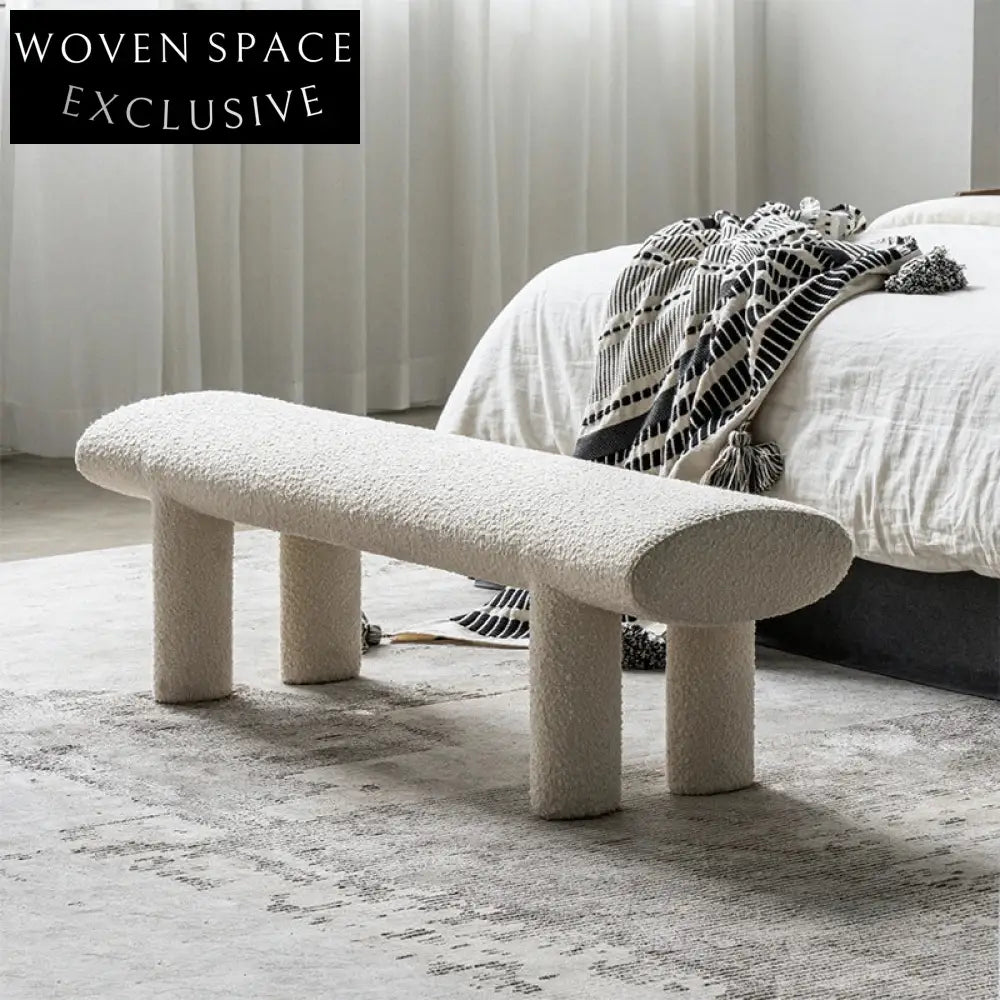 WISEMAX Modern Teddy Fabric Leisure Bench Ottoman for Bedroom and Living Room