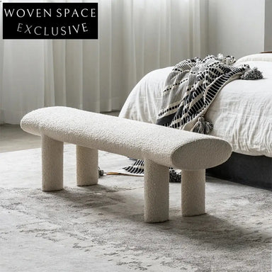 WISEMAX Modern Teddy Fabric Leisure Bench Ottoman for Bedroom and Living Room