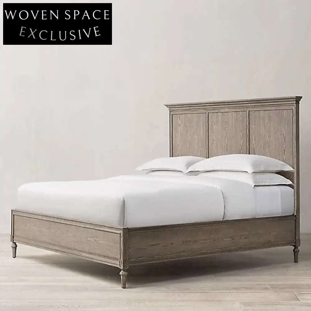 WISEMAX Solid Oak Wood Upholstered Bed Frame with High Headboard