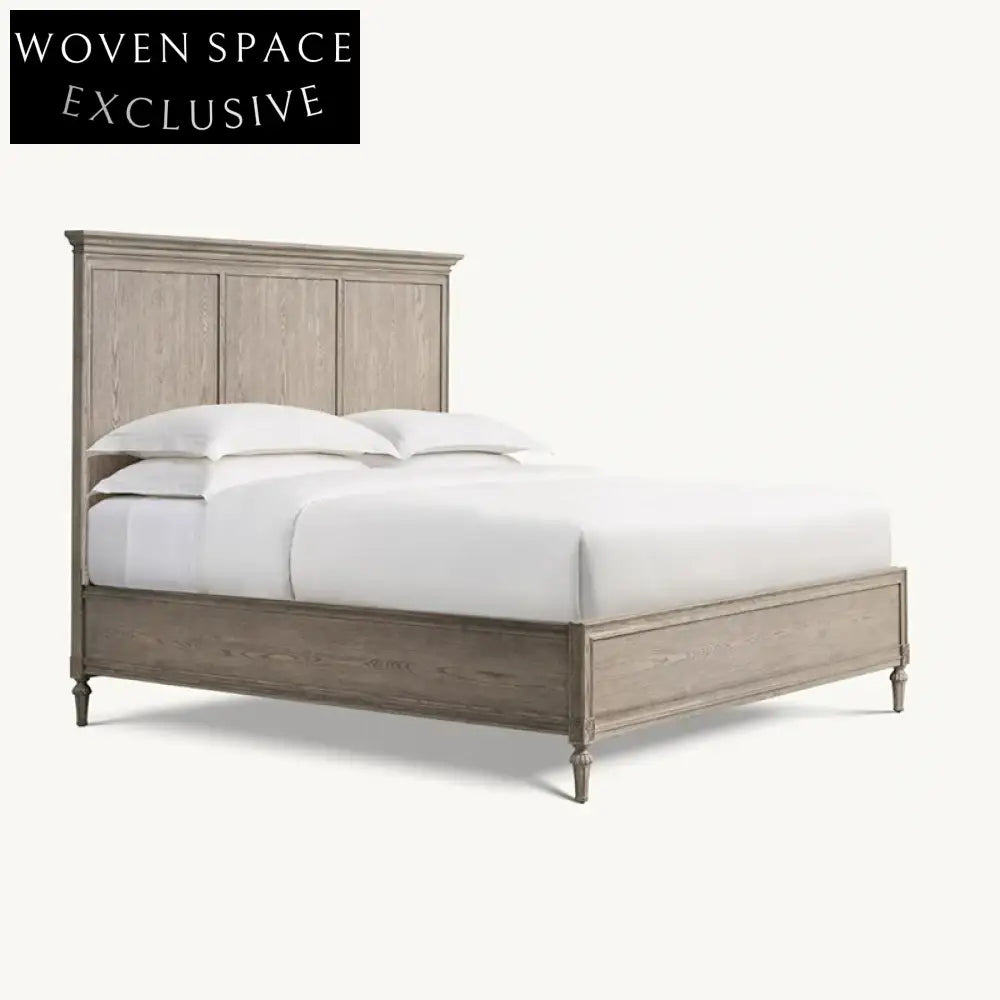 WISEMAX Solid Oak Wood Upholstered Bed Frame with High Headboard