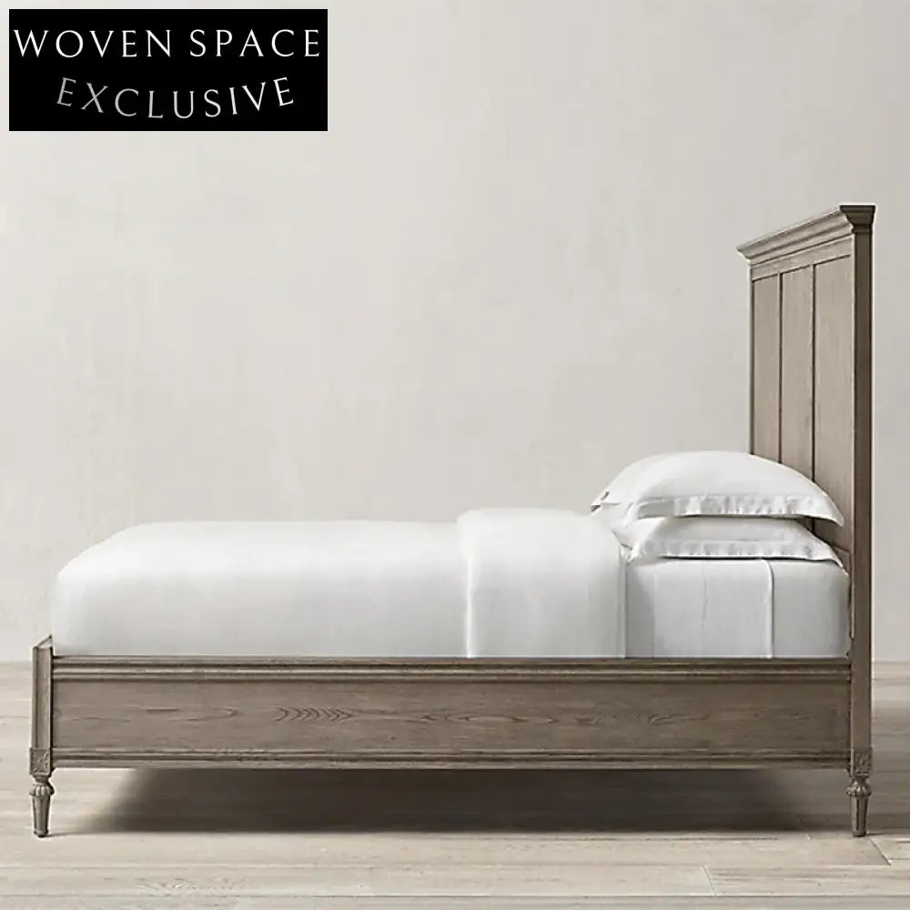 WISEMAX Solid Oak Wood Upholstered Bed Frame with High Headboard