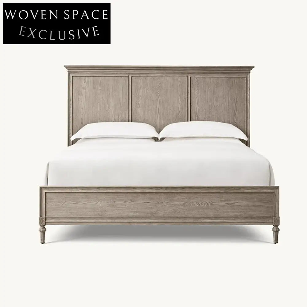 WISEMAX Solid Oak Wood Upholstered Bed Frame with High Headboard