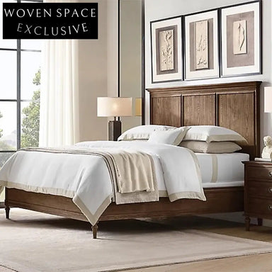 WISEMAX Solid Oak Wood Upholstered Bed Frame with High Headboard