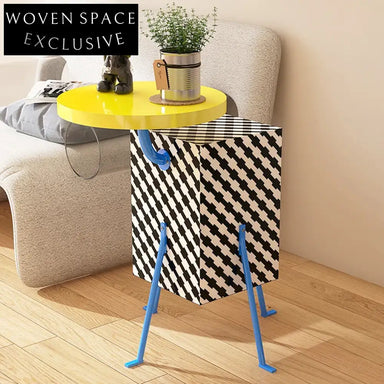 Yellow Plywood Modern Tea Coffee Table with Durable Metal Base