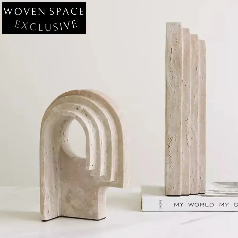 Yellow Travertine Irregular Wabi-sabi Abstract Stone Art Sculpture Ornament Set