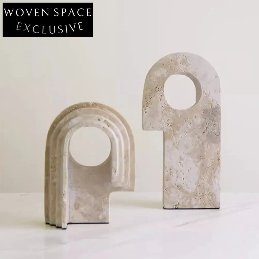 Yellow Travertine Irregular Wabi-sabi Abstract Stone Art Sculpture Ornament Set