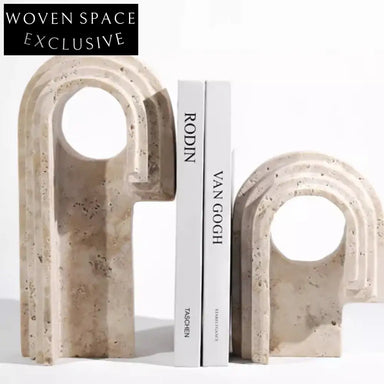 Yellow Travertine Irregular Wabi-sabi Abstract Stone Art Sculpture Ornament Set