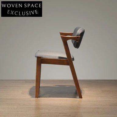 Z-Shape Japanese Style Solid Wood Dining Chair with Upholstered Fabric Seat